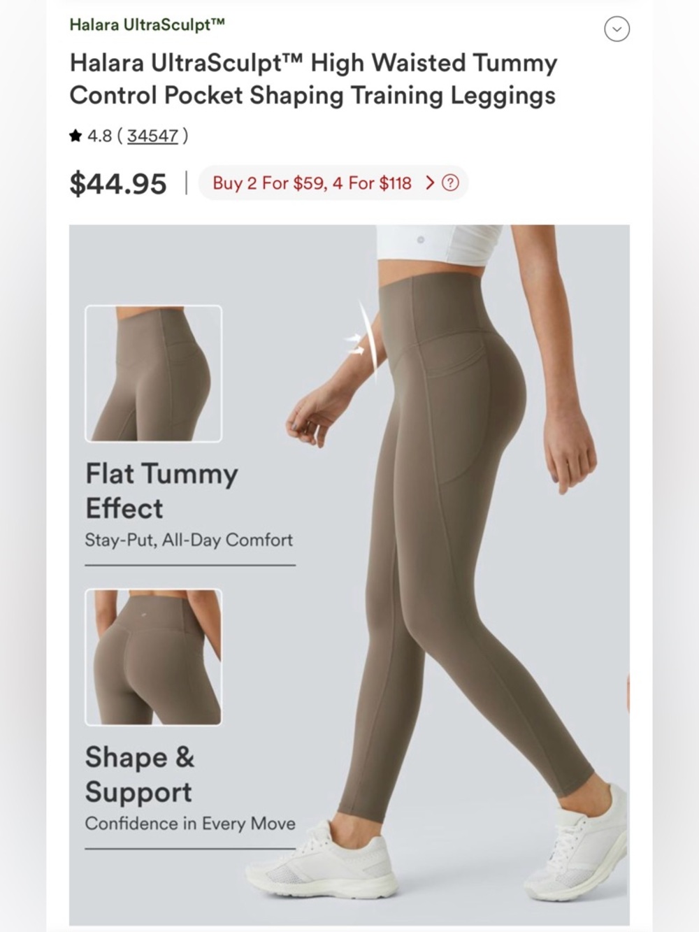 HALARA High-Waisted Tummy Control Leggings — Taupe